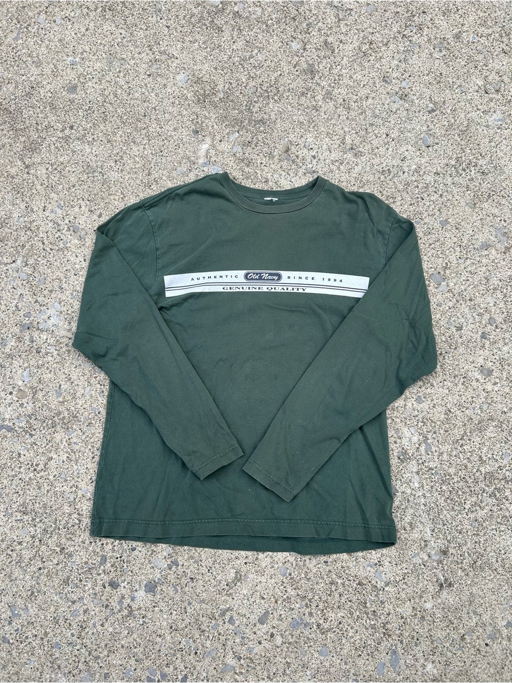 Vintage Old Navy Men's Long Sleeve Crewneck Shirt in Dark Green